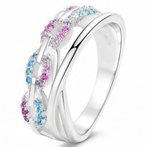 925 Silver Double Wave Multicolor Ring Wholesale