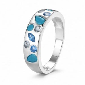 925 Silver Blue Green Stone Band Ring Wholesale