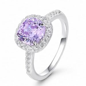 925 Silver Purple Cushion Halo Ring Wholesale