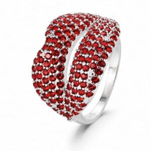925 Silver Red Pave Wide Band Ring Wholesale