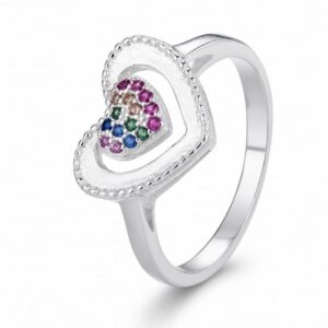 925 Silver Heart Multicolor Stone Ring Wholesale