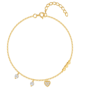 Sterling Silver Heart Charm Bracelet with Heart and Star CZ Charms – B0014