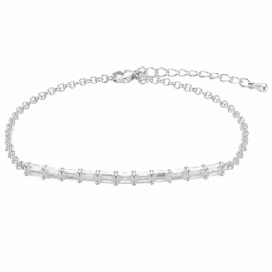 Sterling Silver Tennis Bracelet with Rectangular CZ Line – B0032
