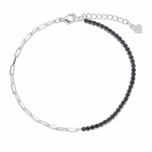 Sterling Silver Tennis Bracelet with Black and White CZ – B0035