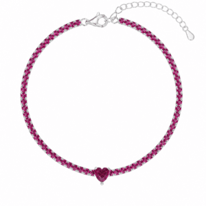 Sterling Silver Tennis Bracelet with Heart CZ Charm – B0037