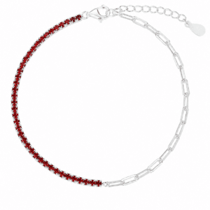 Sterling Silver Tennis Bracelet with Red CZ Accent – B0038