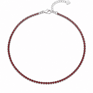 Sterling Silver Tennis Bracelet with Full Red CZ Line – B0039