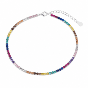 Sterling Silver Tennis Bracelet with Rainbow CZ Line – B0043
