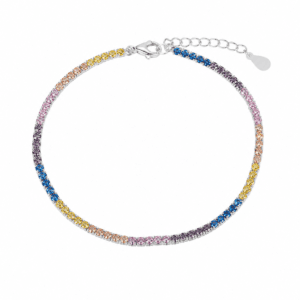 Sterling Silver Tennis Bracelet with Pastel Rainbow CZ Line – B0044