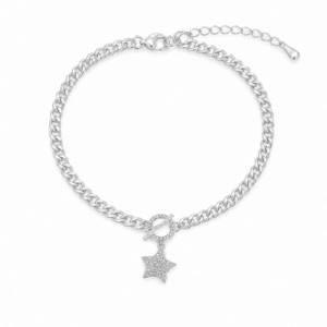 Silver Star Bracelet with Star CZ Pendant – B0050