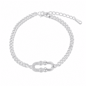 Sterling Silver Charm Bracelet with Carabiner CZ Clasp – B0051