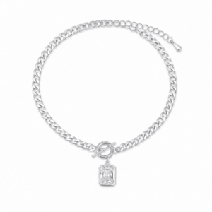 Sterling Silver Charm Bracelet with Padlock CZ Charm – B0052