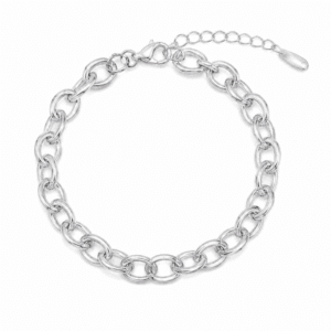 Silver Chain Bracelet with Polished Oval Links – B0055