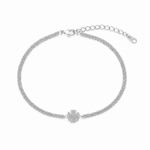 Silver Heart Bracelet with Heart CZ Center – B0058