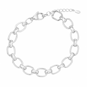 Silver Chain Bracelet with Rounded Rectangular Links – B0066