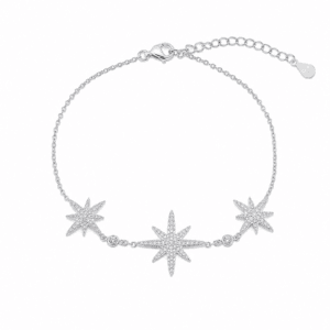Silver Star Bracelet with Large Starburst Charms – B0067