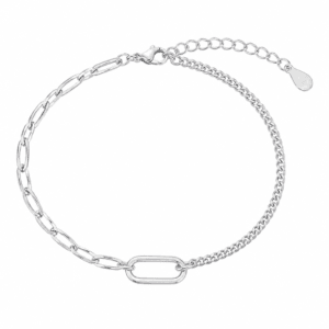 Silver Paperclip Bracelet with Oval Paperclip Center – B0068