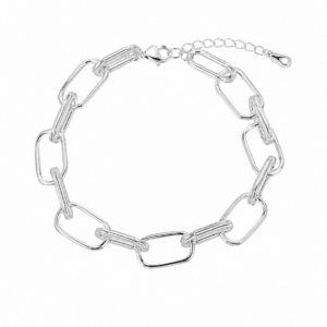 Silver Paperclip Bracelet with Chunky Elongated Links Paperclip Chain – B0069