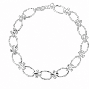 Silver Chain Bracelet with CZ Link Accents – B0072