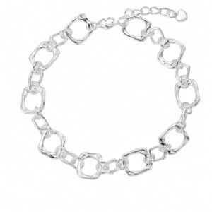 Silver Chain Bracelet with Pavé Rectangular Links Chunky Links – B0073