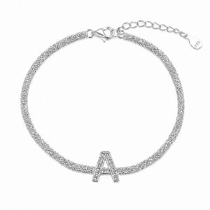 Sterling Silver Charm Bracelet with Letter A CZ Charm Initial – B0077