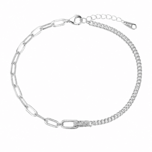 Silver Paperclip Bracelet with Oval Paperclip Center – B0079