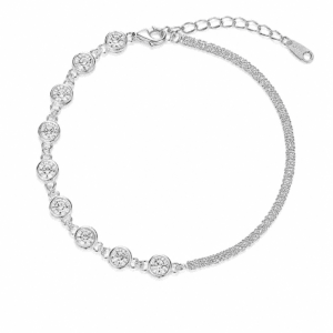 Silver Chain Bracelet with Bezel CZ and Pavé Chain – B0080