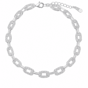 Silver Paperclip Bracelet with Pavé Elongated Links – B0084