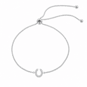 Sterling Silver Charm Bracelet with Horseshoe CZ Charm Slider – B0089