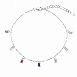 Sterling Silver Charm Bracelet with Multicolor CZ Mini Charms – B0090