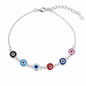 Silver Evil Eye Bracelet with Enamel Eye Stations – B0091