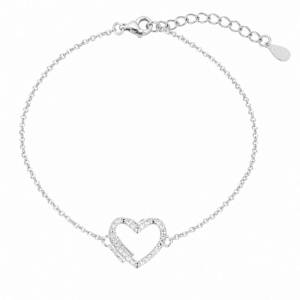 Sterling Silver Heart Charm Bracelet with Heart Outline CZ Charm – B0094
