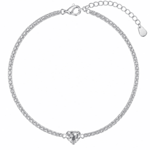 Silver Heart Bracelet with Heart CZ Center – B0095