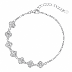Sterling Silver Clover Bracelet with Clover CZ Stations – B0097