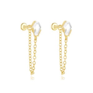 925 Silver Cz Drop Earrings Gold - E00264