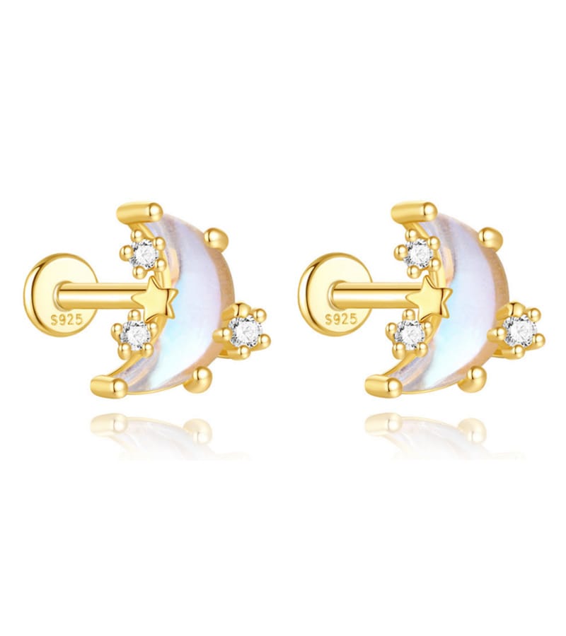 Custom 925 Silver Opal Stud Earrings Silver