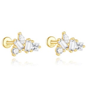 Custom 925 Silver Cubic Zirconia Stud Earrings Silver - E00279