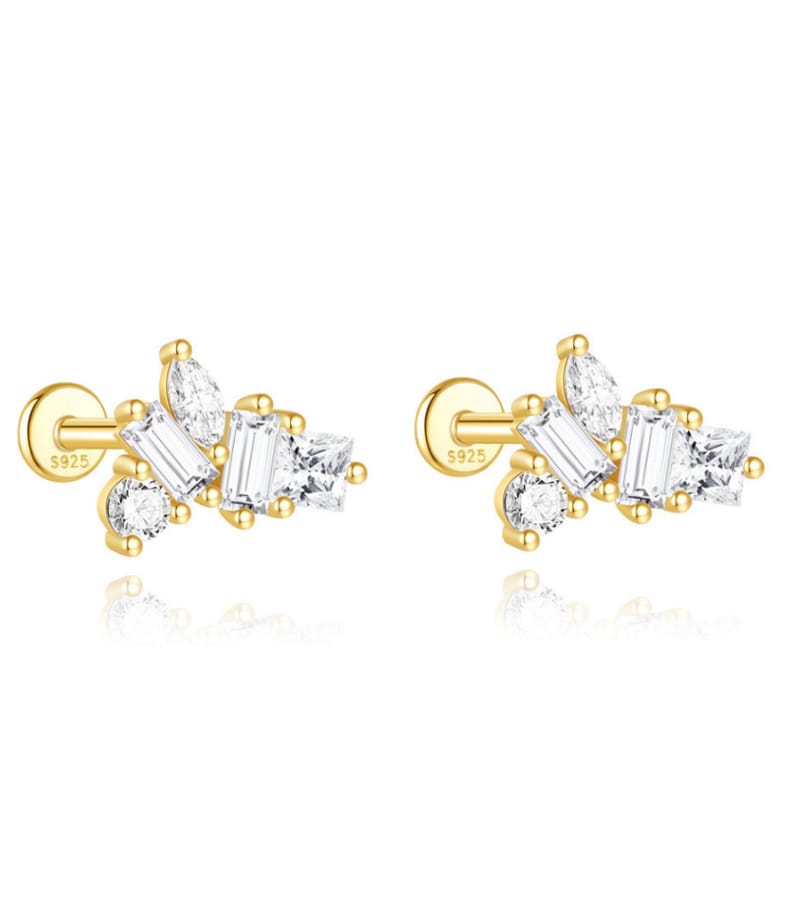 Custom 925 Silver Cubic Zirconia Stud Earrings Silver