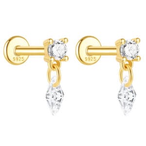 925 Silver Cubic Zirconia Drop Earrings Gold - E00300