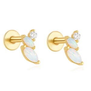 925 Silver Opal Stud Earrings Gold - E00354
