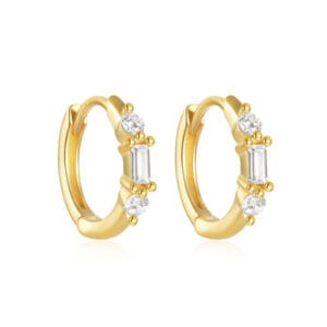 Custom 925 Silver Gold Hoop Earrings with Cubic Zirconia - E00393