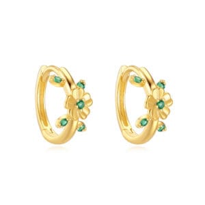 Custom 925 Silver Gold Hoop Earrings with Colored Stones - E00457