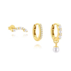 925 Silver Silver Hoop Earrings with Pearl - E00466