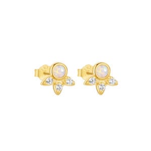 925 Silver White Gold Opal Stud Earrings - E00504