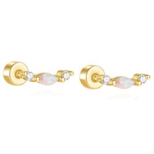 925 Silver Opal Stud Earrings White Gold - E00510
