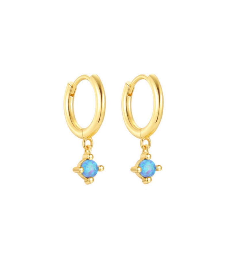Custom 925 Silver Gold Opal Hoop Earrings