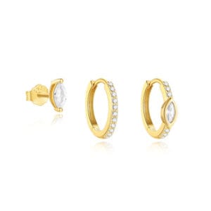 925 Silver Cubic Zirconia Hoop Earrings Gold - E00634